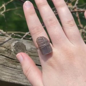 Black moonstone wire wrapped ring